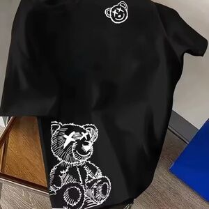 Men 100% pure cotton casual loose fit Cartoon Bear pattern printed Short Sleeve